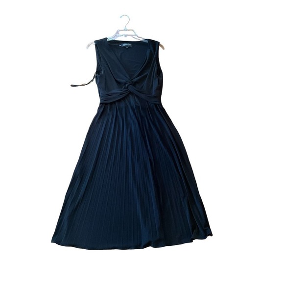 Jones New York Midi Dress Women 10 Black Sleeveless V-Neck Front Twist Pleated - Picture 3 of 6